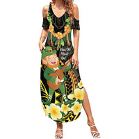 Hawaii Saint Patrick's Day Family Matching Summer Maxi Dress and Hawaiian Shirt Ukulele Leprechaun Hau'Oli Maoli Oe! LT14 Mom's Dress Reggae - Polynesian Pride