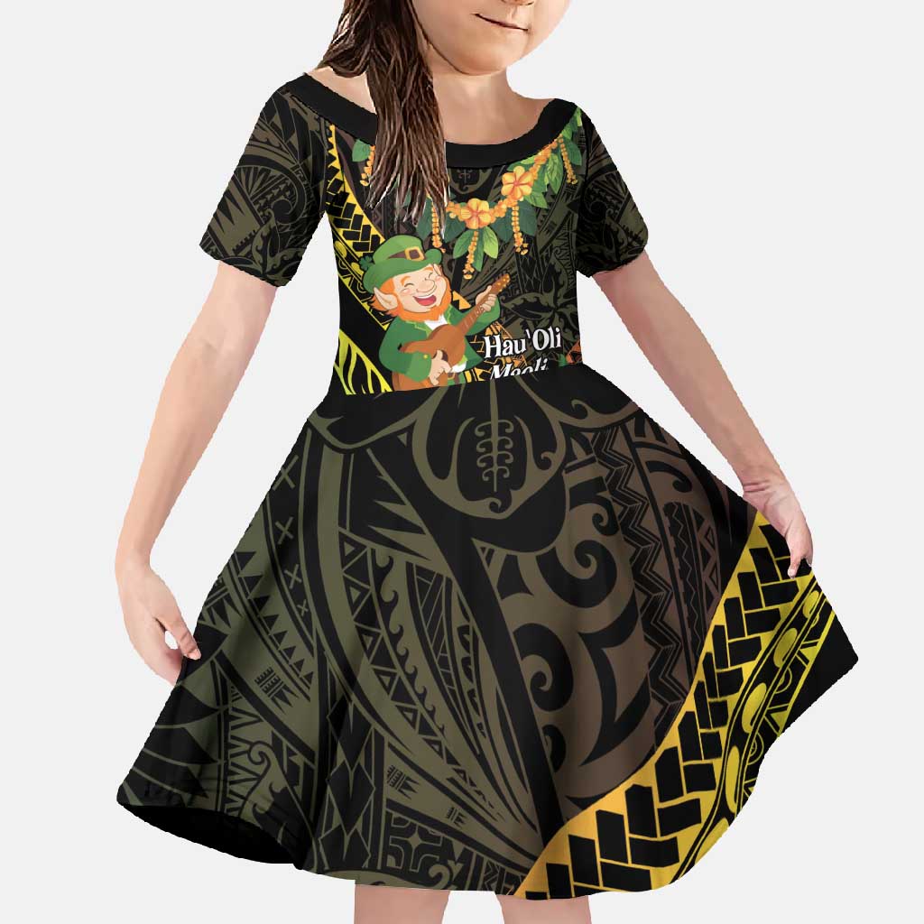 Hawaii Saint Patrick's Day Family Matching Tank Maxi Dress and Hawaiian Shirt Ukulele Leprechaun Hau'Oli Maoli Oe! LT14 Daughter's Dress Reggae - Polynesian Pride
