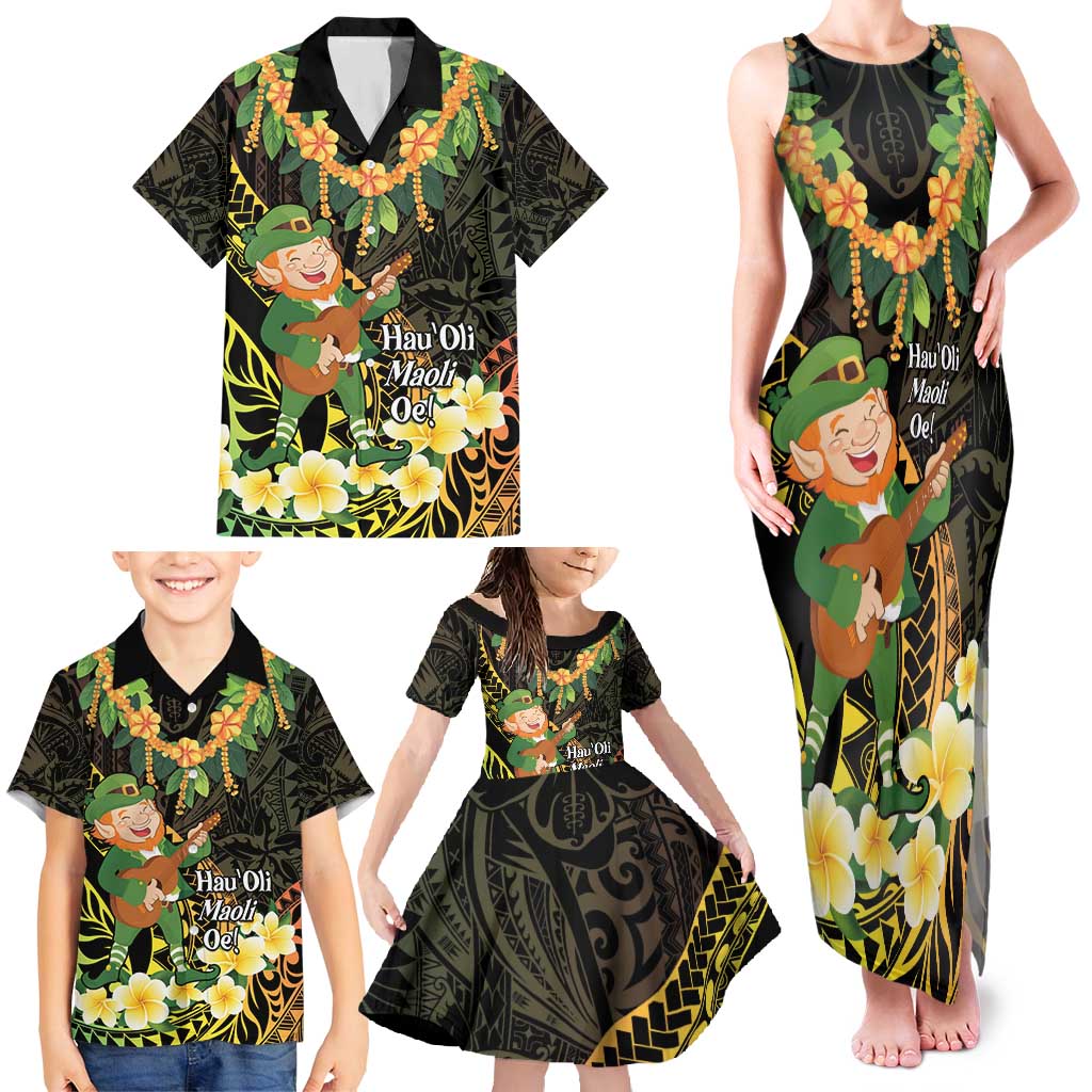 Hawaii Saint Patrick's Day Family Matching Tank Maxi Dress and Hawaiian Shirt Ukulele Leprechaun Hau'Oli Maoli Oe! LT14 - Polynesian Pride