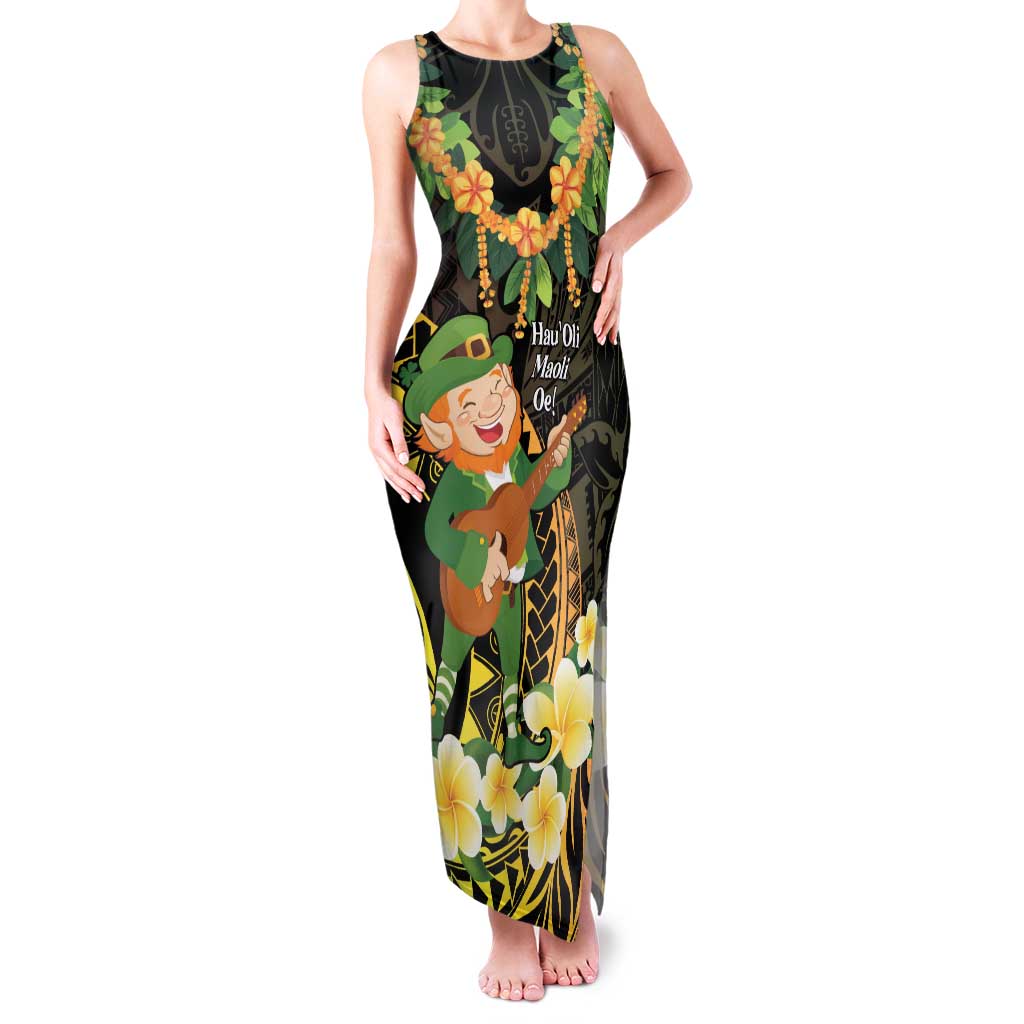 Hawaii Saint Patrick's Day Family Matching Tank Maxi Dress and Hawaiian Shirt Ukulele Leprechaun Hau'Oli Maoli Oe! LT14 Mom's Dress Reggae - Polynesian Pride