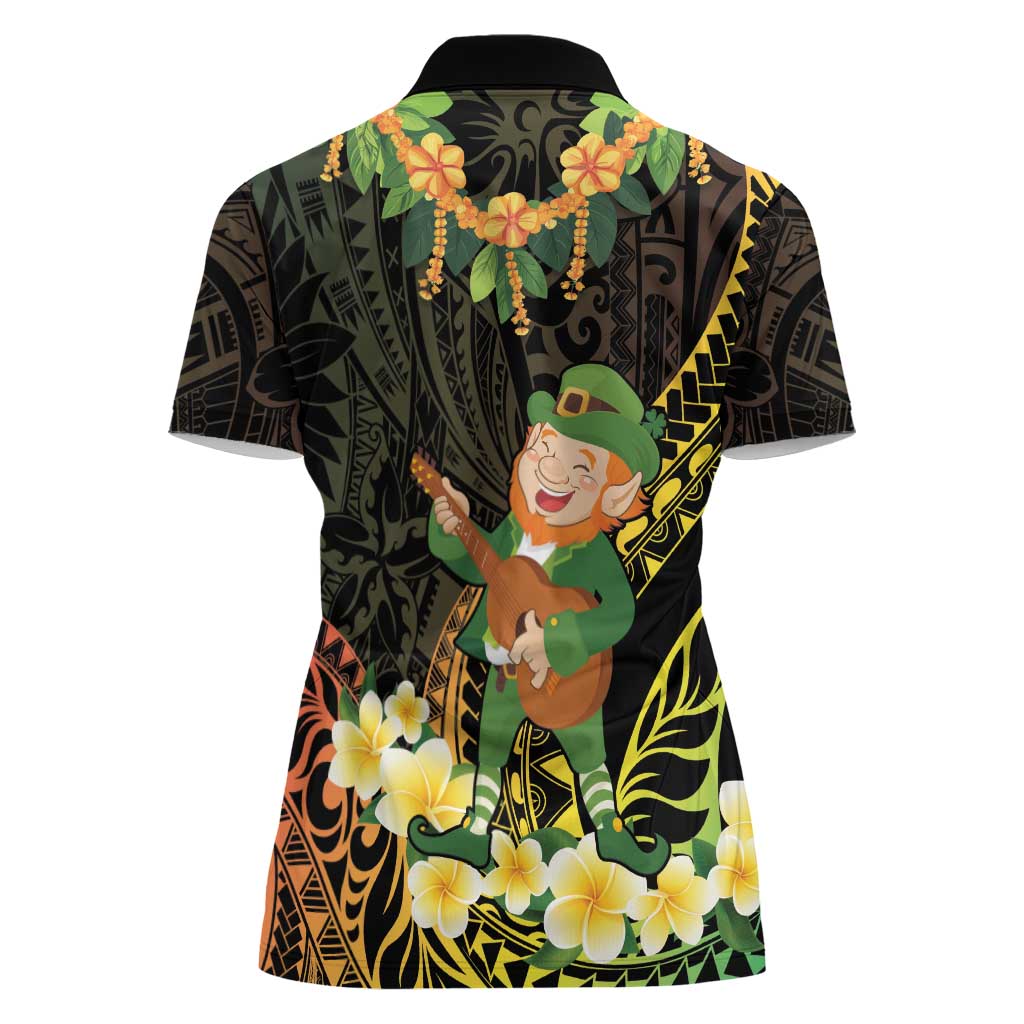 Hawaii Saint Patrick's Day Women Polo Shirt Ukulele Leprechaun Hau'Oli Maoli Oe! LT14 - Polynesian Pride