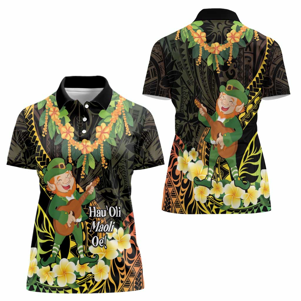 Hawaii Saint Patrick's Day Women Polo Shirt Ukulele Leprechaun Hau'Oli Maoli Oe! LT14 - Polynesian Pride