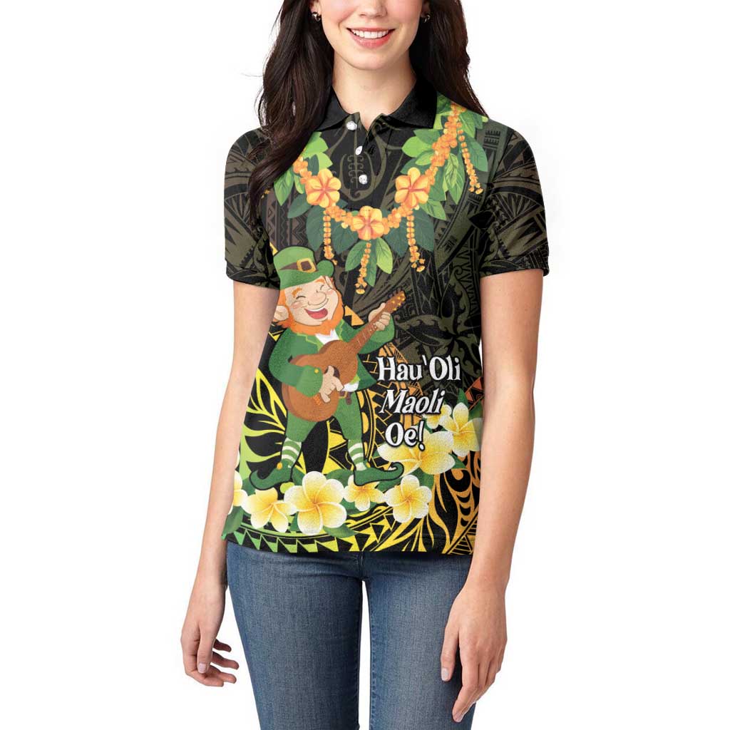Hawaii Saint Patrick's Day Women Polo Shirt Ukulele Leprechaun Hau'Oli Maoli Oe! LT14 - Polynesian Pride
