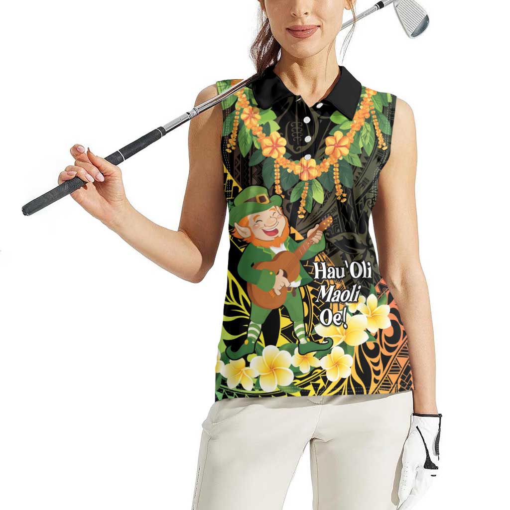 Hawaii Saint Patrick's Day Women Sleeveless Polo Shirt Ukulele Leprechaun Hau'Oli Maoli Oe! LT14 - Polynesian Pride