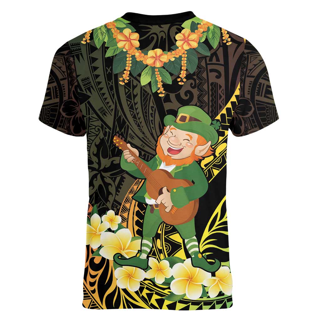 Hawaii Saint Patrick's Day Women V-Neck T-Shirt Ukulele Leprechaun Hau'Oli Maoli Oe! LT14 - Polynesian Pride
