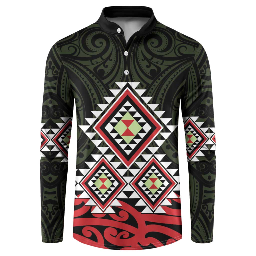 Kia Ora Aotearoa Button Sweatshirt 2025 Pasifika Maori Taniko Motifs LT14 Black - Polynesian Pride