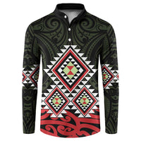 Kia Ora Aotearoa Button Sweatshirt 2025 Pasifika Maori Taniko Motifs LT14 Black - Polynesian Pride