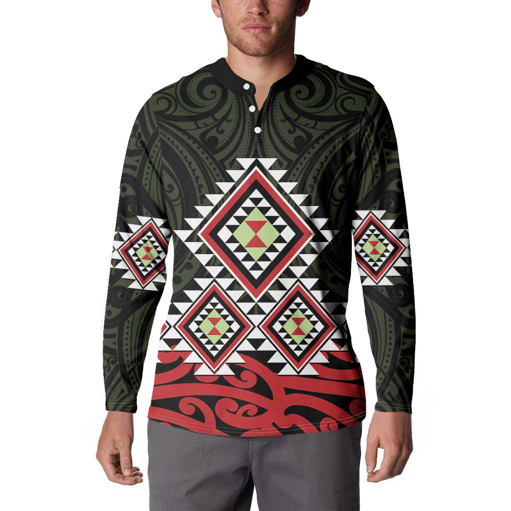 Kia Ora Aotearoa Button Sweatshirt 2025 Pasifika Maori Taniko Motifs LT14 - Polynesian Pride