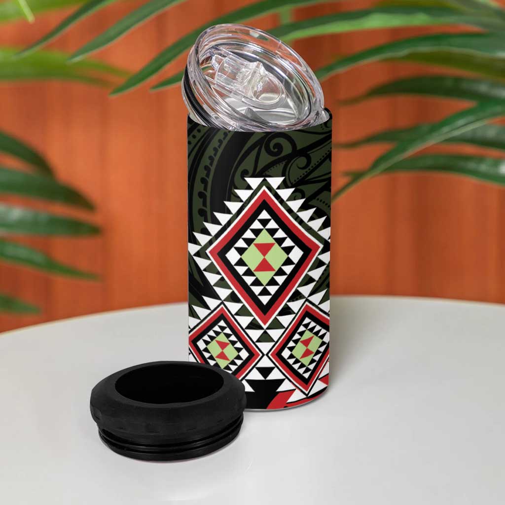 Kia Ora Aotearoa 4 in 1 Can Cooler Tumbler 2025 Pasifika Maori Taniko Motifs LT14 - Polynesian Pride