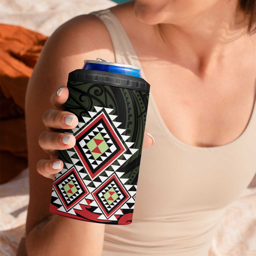 Kia Ora Aotearoa 4 in 1 Can Cooler Tumbler 2025 Pasifika Maori Taniko Motifs LT14 - Polynesian Pride