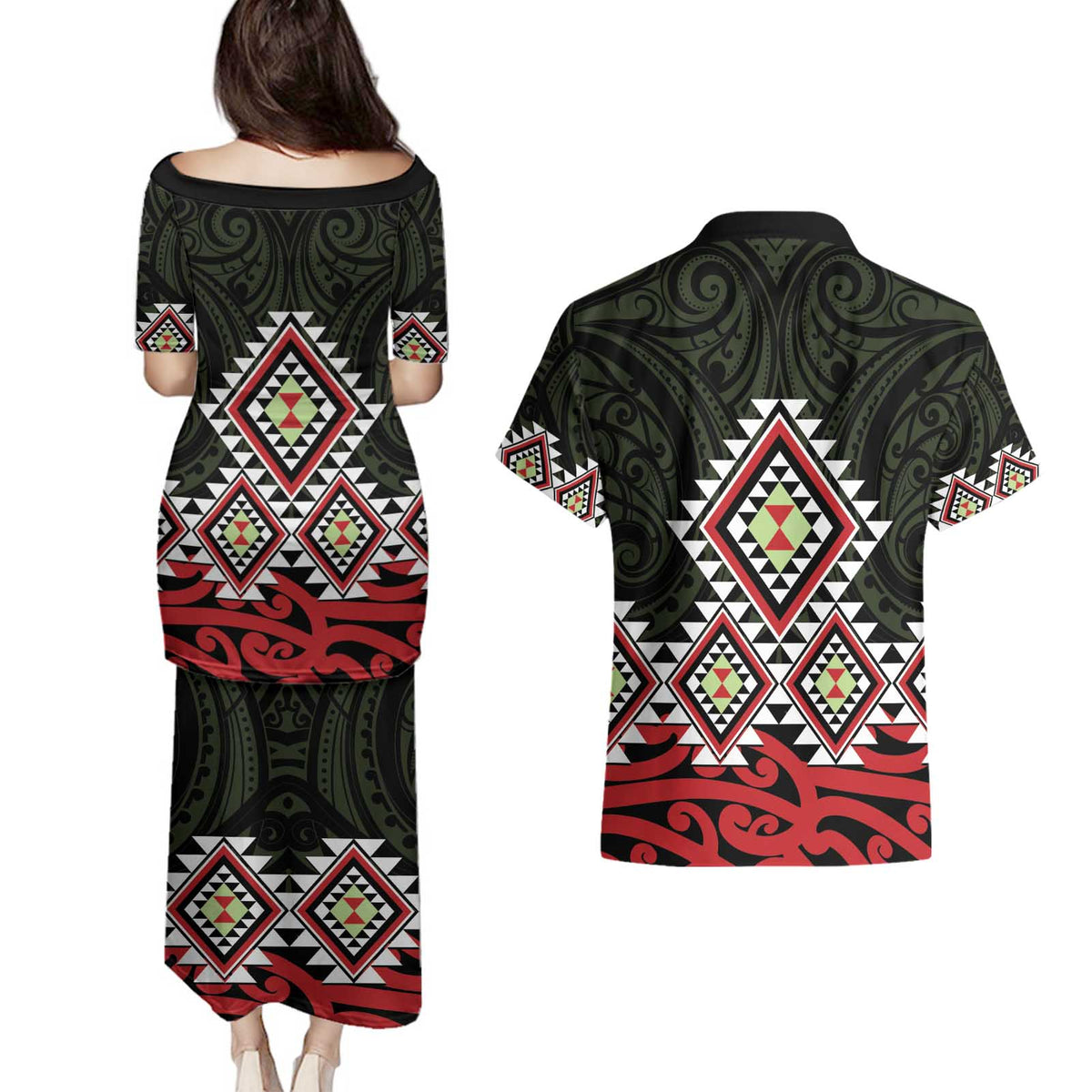 Kia Ora Aotearoa Couples Matching Puletasi and Hawaiian Shirt 2025 Pasifika Maori Taniko Motifs LT14 - Polynesian Pride