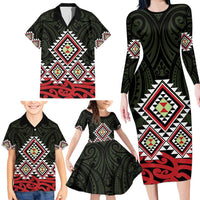 Kia Ora Aotearoa Family Matching Long Sleeve Bodycon Dress and Hawaiian Shirt 2025 Pasifika Maori Taniko Motifs LT14 - Polynesian Pride