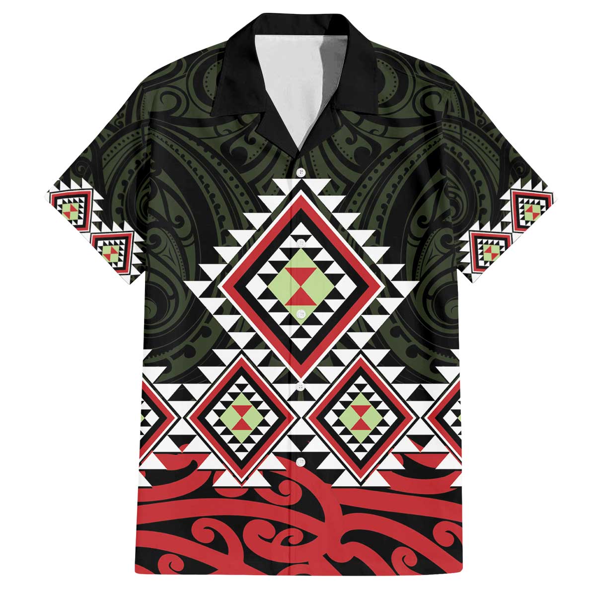 Kia Ora Aotearoa Family Matching Off The Shoulder Long Sleeve Dress and Hawaiian Shirt 2025 Pasifika Maori Taniko Motifs LT14 Dad's Shirt - Short Sleeve Black - Polynesian Pride