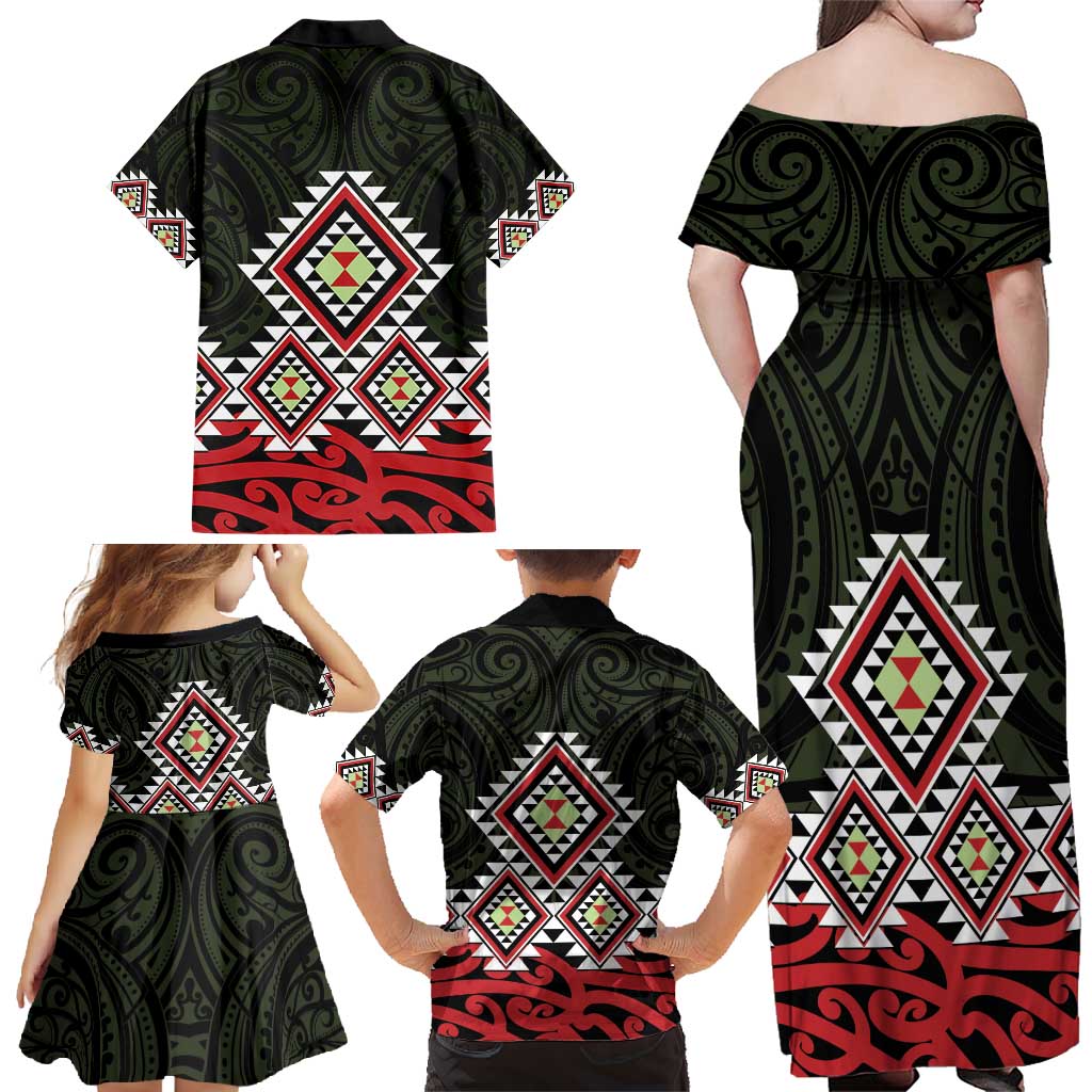 Kia Ora Aotearoa Family Matching Off Shoulder Maxi Dress and Hawaiian Shirt 2025 Pasifika Maori Taniko Motifs LT14 - Polynesian Pride