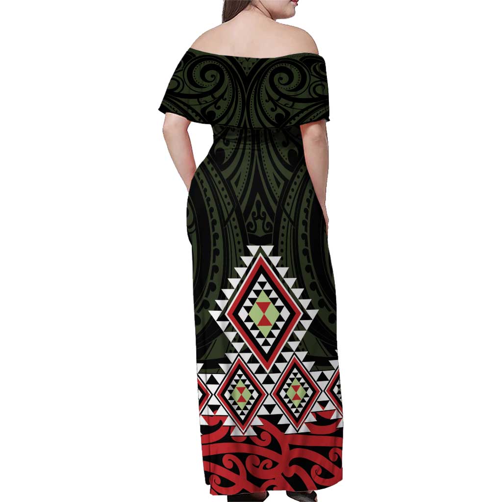 Kia Ora Aotearoa Family Matching Off Shoulder Maxi Dress and Hawaiian Shirt 2025 Pasifika Maori Taniko Motifs LT14 - Polynesian Pride