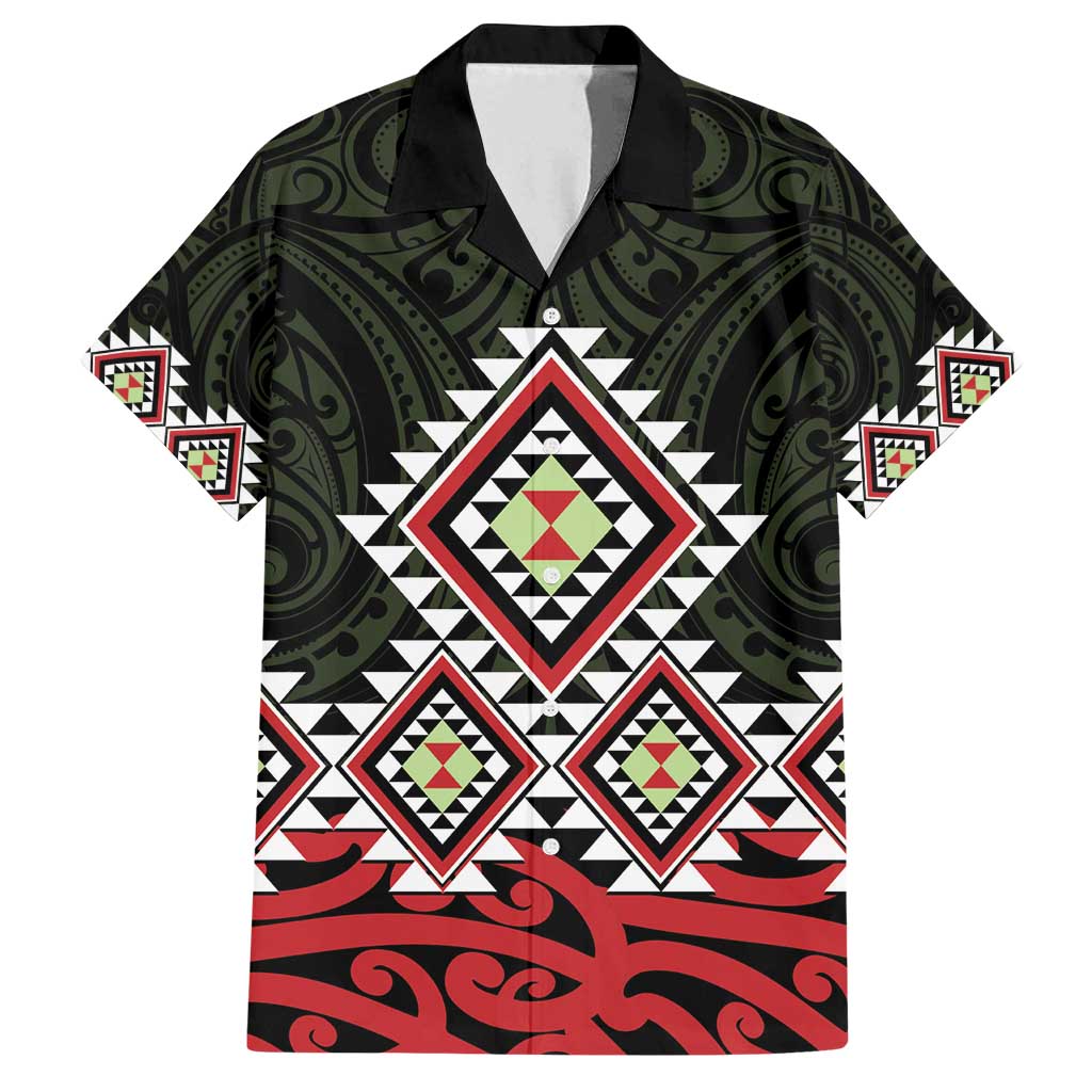 Kia Ora Aotearoa Family Matching Puletasi and Hawaiian Shirt 2025 Pasifika Maori Taniko Motifs LT14 Dad's Shirt - Short Sleeve Black - Polynesian Pride