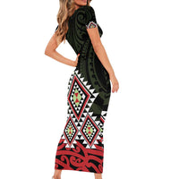 Kia Ora Aotearoa Family Matching Short Sleeve Bodycon Dress and Hawaiian Shirt 2025 Pasifika Maori Taniko Motifs LT14 - Polynesian Pride
