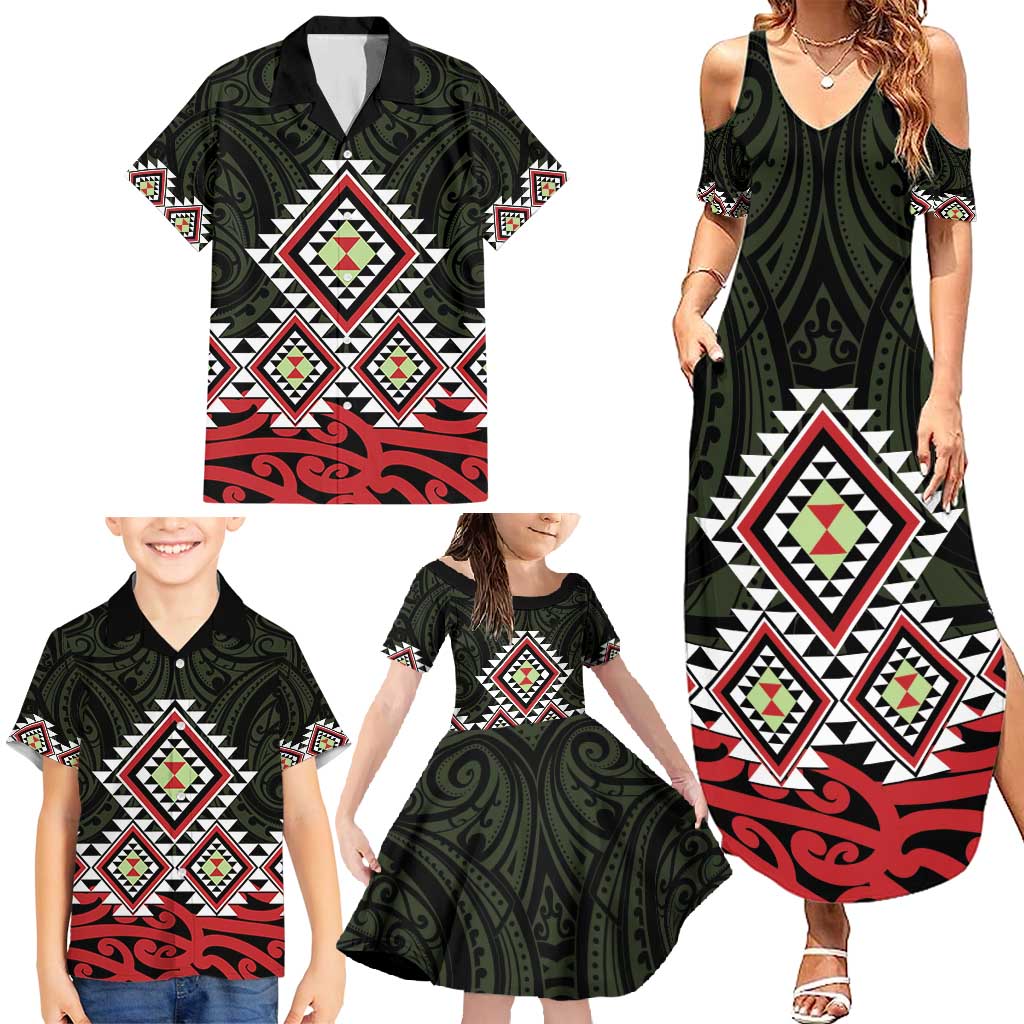 Kia Ora Aotearoa Family Matching Summer Maxi Dress and Hawaiian Shirt 2025 Pasifika Maori Taniko Motifs LT14 - Polynesian Pride