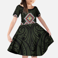 Kia Ora Aotearoa Family Matching Tank Maxi Dress and Hawaiian Shirt 2025 Pasifika Maori Taniko Motifs LT14 Daughter's Dress Black - Polynesian Pride