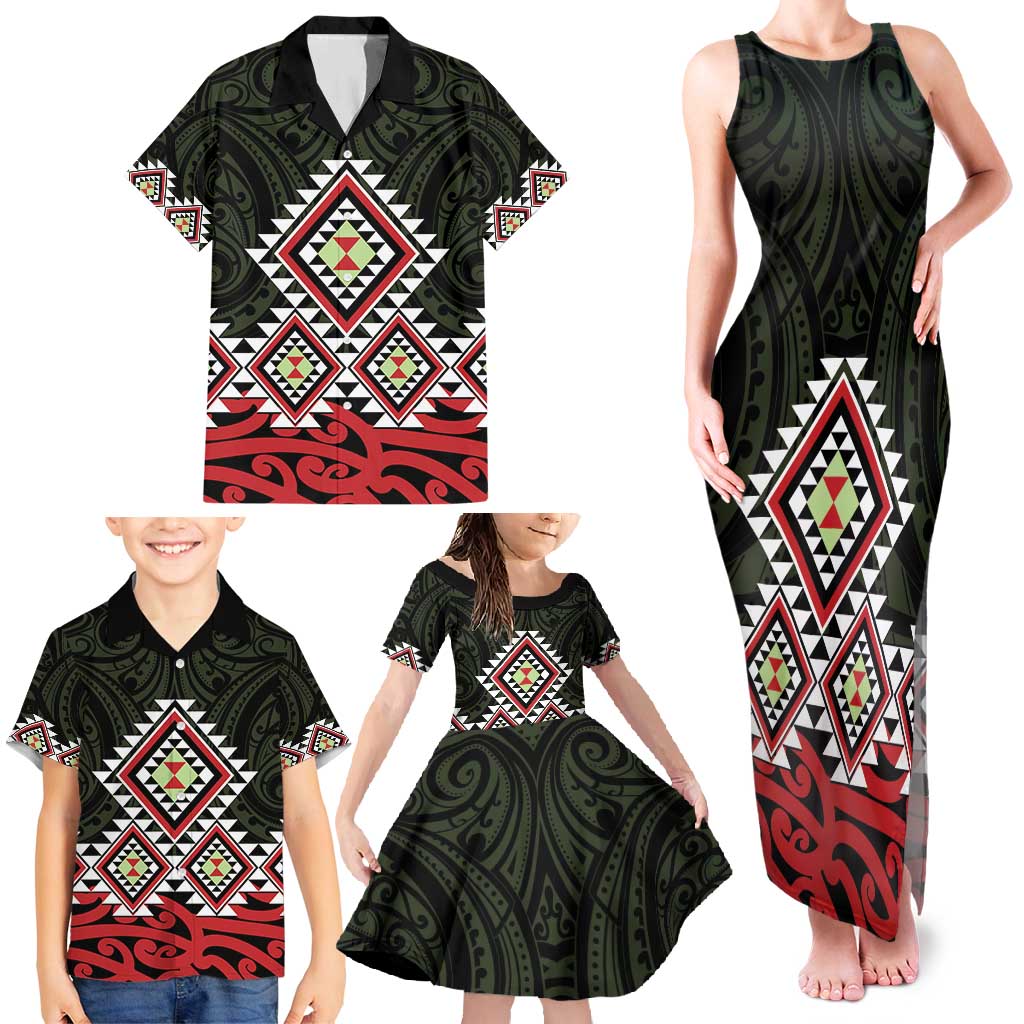 Kia Ora Aotearoa Family Matching Tank Maxi Dress and Hawaiian Shirt 2025 Pasifika Maori Taniko Motifs LT14 - Polynesian Pride