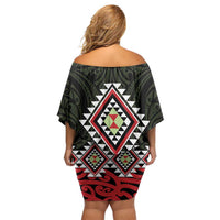 Kia Ora Aotearoa Off Shoulder Short Dress 2025 Pasifika Maori Taniko Motifs LT14 - Polynesian Pride
