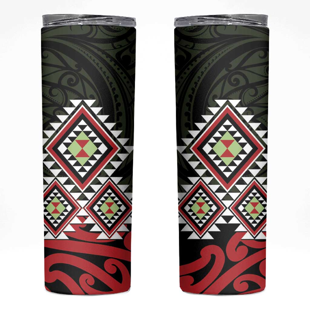 Kia Ora Aotearoa Skinny Tumbler 2025 Pasifika Maori Taniko Motifs LT14 Black - Polynesian Pride