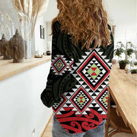 Kia Ora Aotearoa Women Casual Shirt 2025 Pasifika Maori Taniko Motifs LT14 - Polynesian Pride