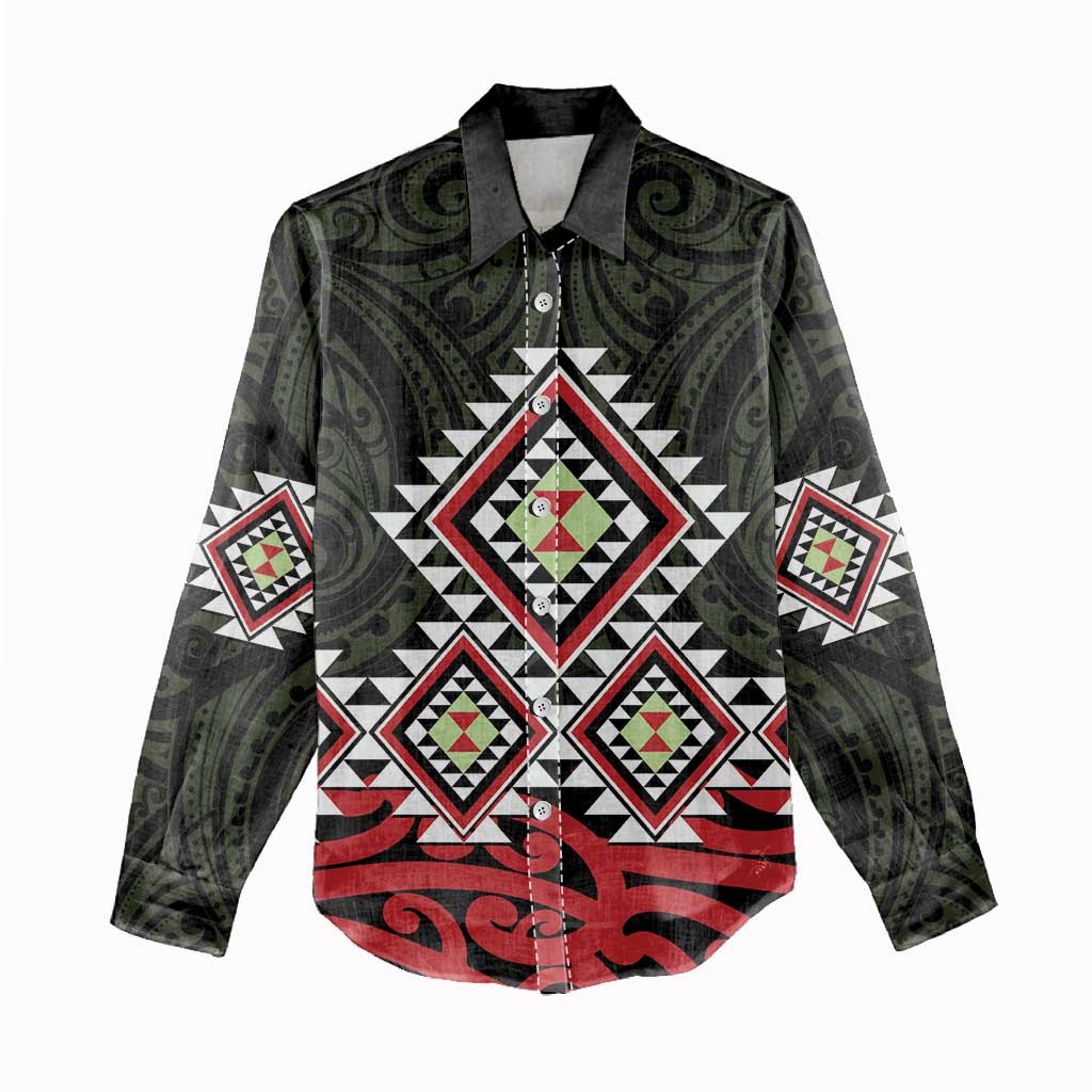 Kia Ora Aotearoa Women Casual Shirt 2025 Pasifika Maori Taniko Motifs LT14 - Polynesian Pride