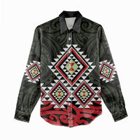 Kia Ora Aotearoa Women Casual Shirt 2025 Pasifika Maori Taniko Motifs LT14 - Polynesian Pride