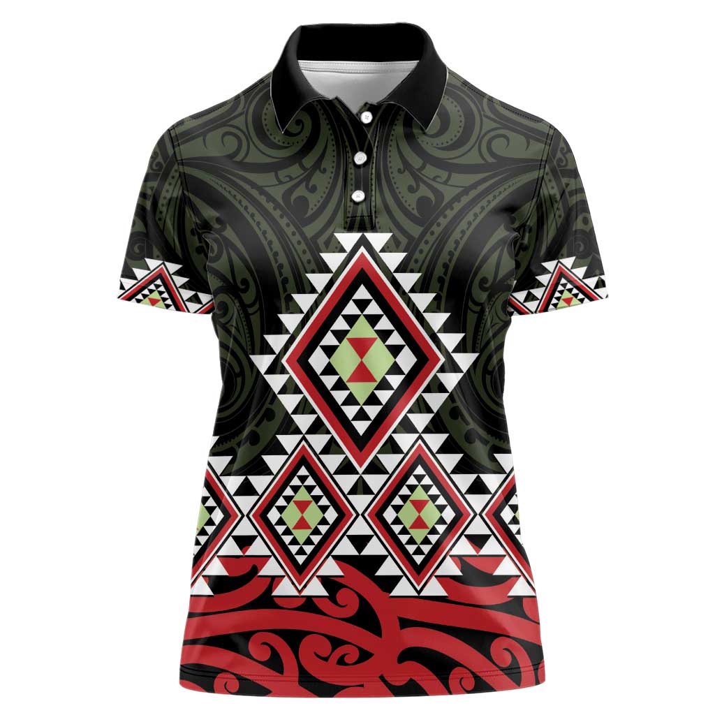 Kia Ora Aotearoa Women Polo Shirt 2025 Pasifika Maori Taniko Motifs LT14 Female Black - Polynesian Pride
