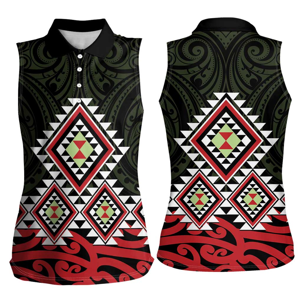 Kia Ora Aotearoa Women Sleeveless Polo Shirt 2025 Pasifika Maori Taniko Motifs LT14 - Polynesian Pride