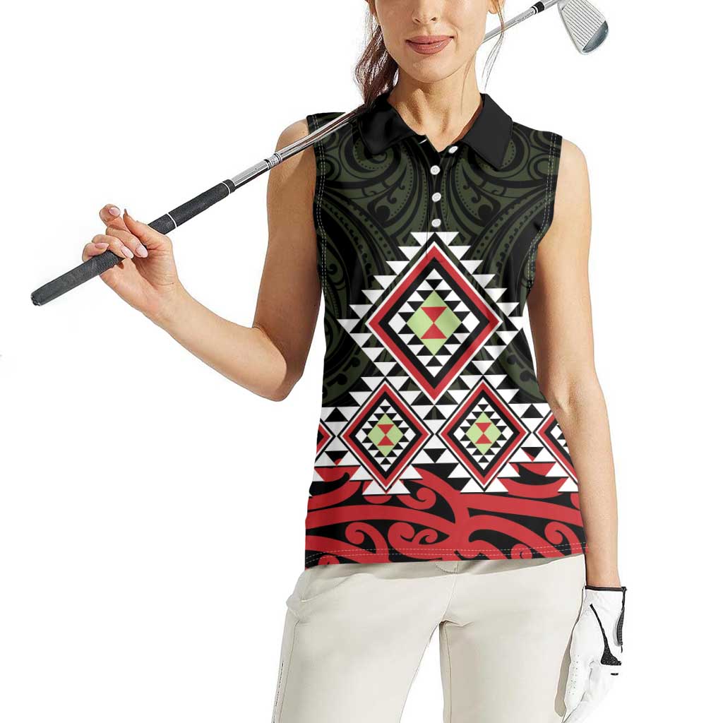Kia Ora Aotearoa Women Sleeveless Polo Shirt 2025 Pasifika Maori Taniko Motifs LT14 - Polynesian Pride