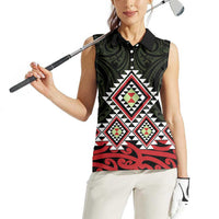 Kia Ora Aotearoa Women Sleeveless Polo Shirt 2025 Pasifika Maori Taniko Motifs LT14 - Polynesian Pride