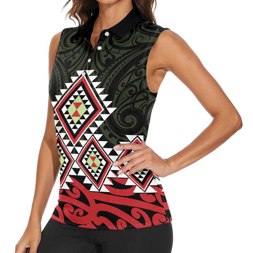 Kia Ora Aotearoa Women Sleeveless Polo Shirt 2025 Pasifika Maori Taniko Motifs LT14 - Polynesian Pride