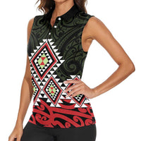 Kia Ora Aotearoa Women Sleeveless Polo Shirt 2025 Pasifika Maori Taniko Motifs LT14 - Polynesian Pride