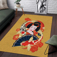 Japanese Geisha Koi Fish Area Rug Cherry Blossoms Yellow Seigaiha Pattern - Polynesian Pride