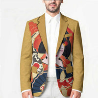 Japanese Geisha Koi Fish Blazer Cherry Blossoms Yellow Seigaiha Pattern - Polynesian Pride
