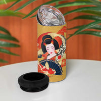 Japanese Geisha Koi Fish 4 in 1 Can Cooler Tumbler Cherry Blossoms Yellow Seigaiha Pattern LT14 - Polynesian Pride