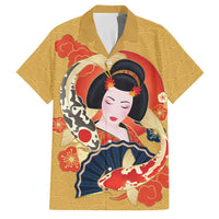 Japanese Geisha Koi Fish Family Matching Mermaid Dress and Hawaiian Shirt Cherry Blossoms Yellow Seigaiha Pattern LT14 Dad's Shirt - Short Sleeve Yellow - Polynesian Pride