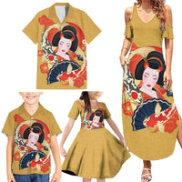 Japanese Geisha Koi Fish Family Matching Summer Maxi Dress and Hawaiian Shirt Cherry Blossoms Yellow Seigaiha Pattern LT14 - Polynesian Pride
