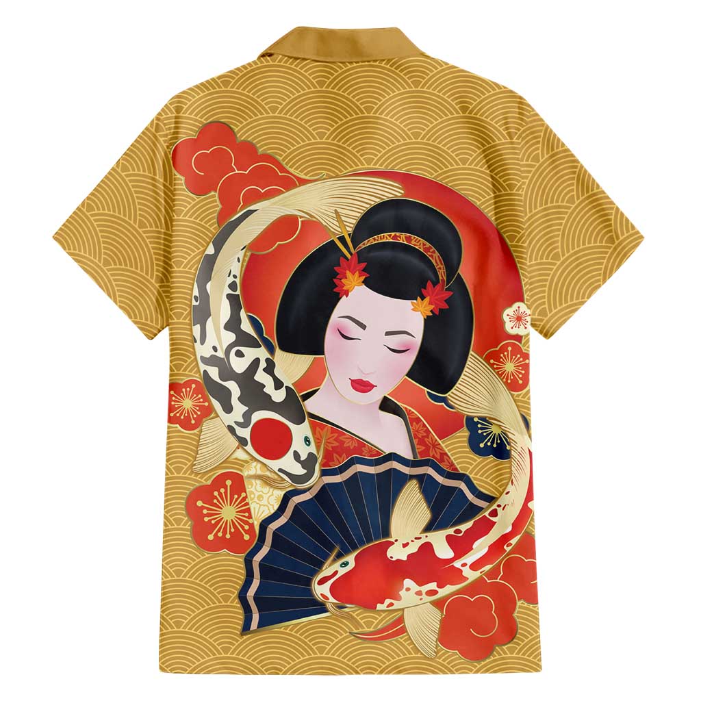 Japanese Geisha Koi Fish Family Matching Tank Maxi Dress and Hawaiian Shirt Cherry Blossoms Yellow Seigaiha Pattern LT14 - Polynesian Pride