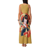 Japanese Geisha Koi Fish Family Matching Tank Maxi Dress and Hawaiian Shirt Cherry Blossoms Yellow Seigaiha Pattern LT14 - Polynesian Pride
