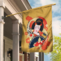 Japanese Geisha Koi Fish Garden Flag Cherry Blossoms Yellow Seigaiha Pattern - Polynesian Pride
