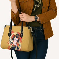 Japanese Geisha Koi Fish Leather Bag Cherry Blossoms Yellow Seigaiha Pattern - Polynesian Pride