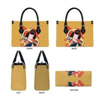 Japanese Geisha Koi Fish Leather Bag Cherry Blossoms Yellow Seigaiha Pattern - Polynesian Pride