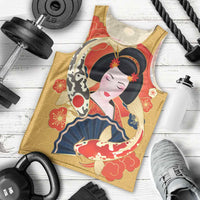Japanese Geisha Koi Fish Men Tank Top Cherry Blossoms Yellow Seigaiha Pattern - Polynesian Pride
