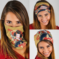 Japanese Geisha Koi Fish Neck Gaiter Cherry Blossoms Yellow Seigaiha Pattern - Polynesian Pride