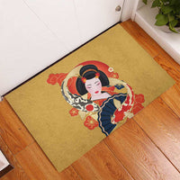 Japanese Geisha Koi Fish Rubber Doormat Cherry Blossoms Yellow Seigaiha Pattern - Polynesian Pride