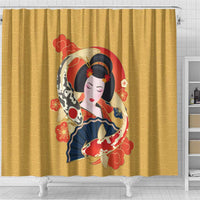 Japanese Geisha Koi Fish Shower Curtain Cherry Blossoms Yellow Seigaiha Pattern - Polynesian Pride