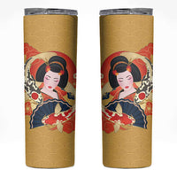 Japanese Geisha Koi Fish Skinny Tumbler Cherry Blossoms Yellow Seigaiha Pattern - Polynesian Pride